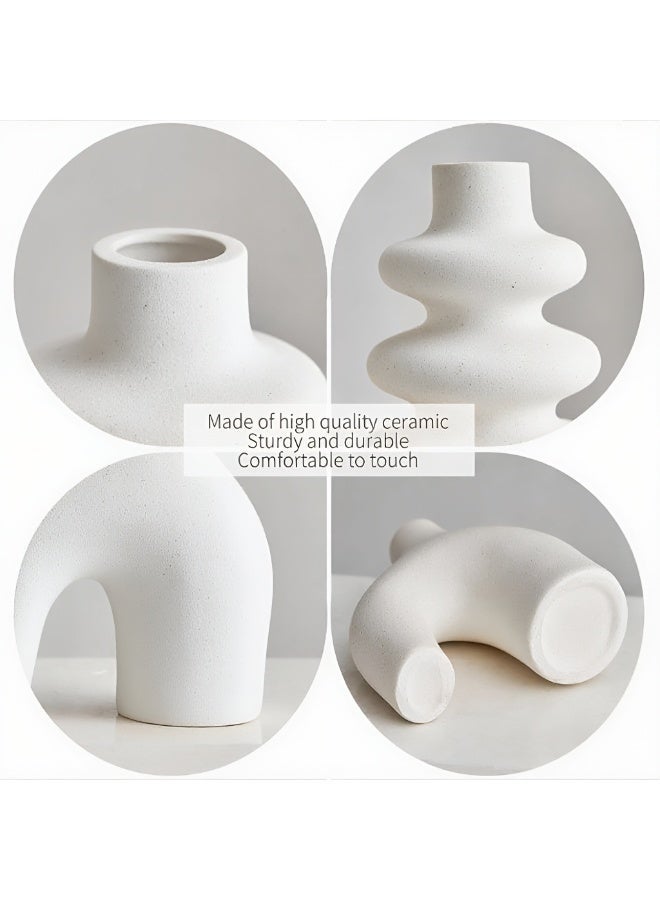 ALMiHomi White Ceramic Vase Set of 3 – Boho Nordic Minimalist Decorative Flower Vases for Home Office Living Room Bedroom - Image 3